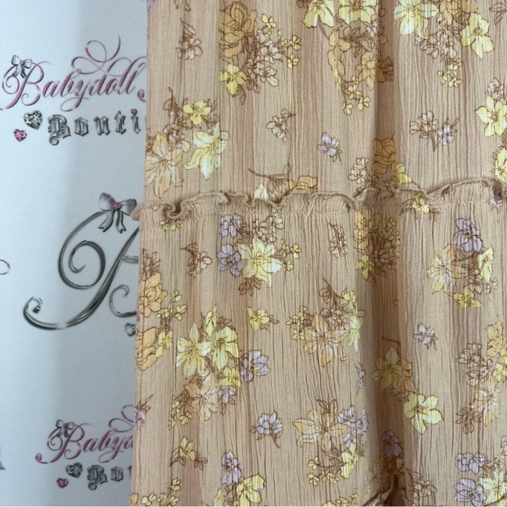 Wild skye skirt tiered ruffle Elegant Floral A-Line Skirt in Peach and Yellow - Picture 4 of 8